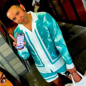 BooHoo Man Green And White Tropical Print Swim Shorts In Large